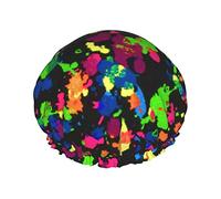 Arcobaleno di schizzi di vernice al neon Cuffia da doccia da donna Cappucci per capelli lunghi riutilizzabili con fascia elastica Cappello da doccia a doppio strato per adulti Bambini