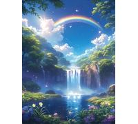 Arcobaleno Diamond Painting Adulti, DIY Cascate Diamond Painting Kit Completo 5D Kit Pittura Diamante Adatto, Diamantini Crystal art per Principianti la Decorazione Della Parete Casa 100x130cm j0z95
