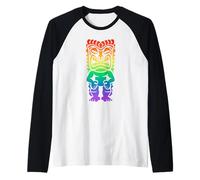 Arcobaleno Lono Hawaiian Tiki Dio Polinesiano Tribale Hawaii Maglia con Maniche Raglan