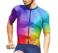 Arcobaleno, maglia da ciclismo da uomo, a maniche corte, mezza chiusura lampo, in jersey, traspirante, estiva, colorata, per mountain bike, abbigliamento da ciclismo, O viola, XL
