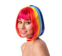 Arcobaleno Neon Pride Parrucca Adulti Costume con Frangia Bob Donna Uomo