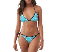Arcobaleno Nuvole Stampa Goccia Costume Da Bagno Donna Due Pezzi Costume Da Bagno Estate Vacanze Piscina Attività, Nero , M