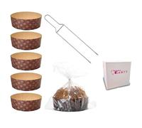 ARCOBALENO PARTY Kit Stampo Panettone Basso 5 Pz da 500 gr + Spillone Panettone + Sacchetti Alimentari 5pz Pirottini Panettone di Carta Ondulata in Pura Cellulosa Resistente al Calore 220°C