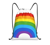 Arcobaleno Stampa Titolo: Borsone leggero con coulisse - Sacca da palestra pieghevole impermeabile con tracolla regolabile, ideale per sport, yoga, viaggi e scuola, Nero , M
