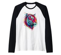 Arcobaleno Testa di Tigre Animale Grafica per Ragazzi Bambini Maglia con Maniche Raglan