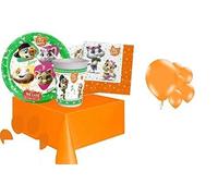 ARCOBALENOPARTY KIT 16 OSPITI 44 GATTI CON PALLONI COORDINATO TAVOLA (16 PIATTI,20 TOVAGLIOLI,16 BICCHIERI,1 TOVAGLIA,10 PALLONI)