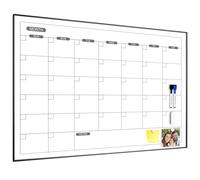 ARCOBIS Calendario cancellabile a secco da parete, 91,4 x 61 cm, lavagna bianca magnetica mensile, cancellabile a secco, lavagna bianca da appendere per scuola, casa, ufficio, cornice nera