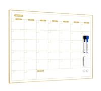 ARCOBIS Lavagna bianca con calendario mensile, 60 x 45 cm, magnetica, cancellabile a secco, con cornice dorata, da appendere alla parete, per casa, ufficio, scuola