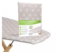 ARCOL Copriasse da Stiro ad Elastico Compatibile per Asse da Stiro Foppapedretti - Made in Italy - Ricambio Copertura asse da Stiro 100% Cotone - Telo asse da stiro (Copertina, Beige Cuori Bianchi)