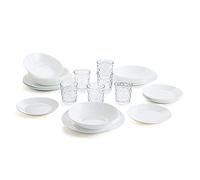 Arcopal Zelie - Servizio da tavola per 6 persone, Bianco, 18 pezzi + Set di 6 bicchieri in vetro