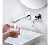 ARCORA Rubinetto Lavabo da Incasso, Miscelatore Lavabo a Parete, Rubinetto a Muro Ottone Massiccio, Monocomando, Cartuccia Ceramica, Aeratore Rimovibile, per Lavabo da Bagno, Cromato