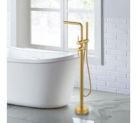 ARCORA Rubinetto Vasca a Pavimento con Doccetta, Miscelatore Vasca a Pavimento, Girevole 360°, Ottone Massiccio e Acciaio Inox, Cartuccia Ceramica, per Vasca Freestanding, Dorato