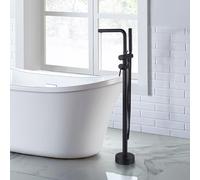 ARCORA Rubinetto Vasca a Pavimento con Doccetta, Miscelatore Vasca a Pavimento, Girevole 360°, Ottone Massiccio e Acciaio Inox, Cartuccia Ceramica, per Vasca Freestanding, Nero