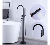 ARCORA Rubinetto Vasca a Pavimento, Miscelatore Vasca Autoportante, Rubinetto da Vasca da Bagno a Colonna con Doccetta, Girevole 360°, Rame e Acciaio Inox, Cartuccia Ceramica, Nero