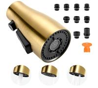 ARCORA Testa spray per rubinetto da cucina in oro spazzolato, ugello spray per lavello da cucina a 3 funzioni con 9 adattatori, ricambio per rubinetto da cucina compatibile con rubinetti standard