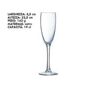 Arcoroc Set da 6 Pezzi Calice Vina Forma Tulipano Flute Champagne Vetro 19cl