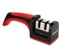 ARCOS Affilatore Professionale con Manico Ergonomico per l'Uso Manuale per Affilare e Lucidare i Coltelli. Rulli in Ceramica e Carbonio. Colore Rosso e Nero