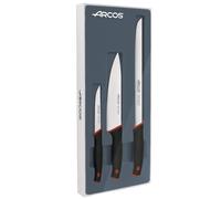 Arcos Duo - Set de Coltelli Cucina 3 Pezzi - Acciaio Inossidabile Nitrum - Manico Polipropilene - Colore Nero e Rosso