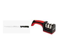 Arcos Riviera Set Prosciutto e Affilatura - 2 Pezzi: Coltello Riviera per Affettare Salumi e Prosciutto con Affilacoltelli Manuale Professionale Rosso/Nero - Acciaio NITRUM, Manico Ergonomico