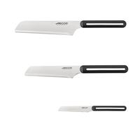 Arcos Serie LINEA - Set di 3 coltelli da cucina (mondatore + cucina + cuoco) | lama microdentata | manico ergonomico | design moderno | imballaggio cartone riciclato | manico nero