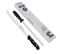 Arcos Serie Maitre - Set coltelli per prosciutto Chaira, 2 Pz, Set coltelli per prosciutto 275 mm + Affilatore tipo sedia 230 mm, Porta prosciutto professionale (imballaggio ecologico)