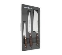 Arcos Serie Natura - Set di coltelli 3 pezzi (1 coltello mondatore + 1 coltello da cucina + 1 coltello da chef) - lama in acciaio inox forgiato NITRUM - manico in legno palissandro marrone