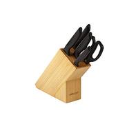 Arcos Serie Niza, Set di Coltelli 5 pezzi (4 Coltelli + 1 Forbici), Lama Acciaio Inossidabile NITRUM, Manico Polipropilene, Legno di Caucciù