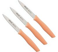 Arcos | Set 3 Coltelli Spelucchino | Coltelli Coltello Sbucciare | Coltelli per pelare patate | Acciaio Inossidabile NITRUM | Lama di 100 mm | Imballaggio ecologico | Colore corallo