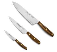 Arcos Set Coltelli 3 Pezzi in Acciaio Inossidabile Nitrum - Lama ad Alta Precisione, Manico Ergonomico in Poliossimetilene POM - Serie Nordika, Colore Marrone