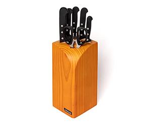 ARCOS Set Coltelli 6 Pezzi in Acciaio Inossidabile Nitrum - Blocco in Legno di Pino, Manico Ergonomico in Poliossimetilene POM per Maggiore Controllo - Nero, Serie Universal