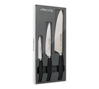 Arcos Set Coltelli da Cucina Forgiati 3 Pezzi (Coltello Pelare + Coltello Cucina + Coltello Chef) in Acciaio Inossidabile Nitrum - Manico in Polipropilene POM, Serie Clara, Colore Nero