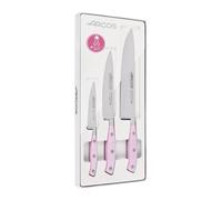 Arcos Set Coltelli da Cucina Professionali Forgiati - 3 Coltelli da Cucina per Tagliare e Pelare gli Alimenti - Manico Ergonomico in Poliossimetilene, Serie Riviera, Colore Rosa