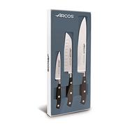 Arcos Set di 3 Coltelli da Cucina: 1 Coltello Mondador + Santoku + Coltello Chef - Lama in Acciaio Inossidabile e Manico in Poliossimetilene - Serie Riviera, Colore Nero