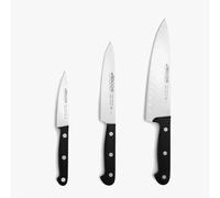 ARCOS Set di 3 Coltelli da Cucina Essenziali. Coltelli con Lama in Acciaio Inossidabile e Manico in Poliossimetilene, Adatti alla Lavastoviglie. Serie Universale. Colore Nero