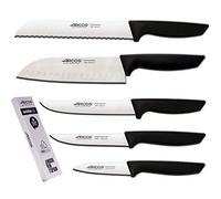 Arcos | Set di coltelli da cucina | coltelli da cucina professionali | 5 pezzi | coltelli in acciaio inox con manico nero | utensili da cucina | Coltello giapponese Santoku | lavastoviglie