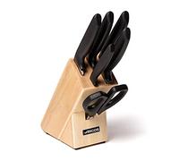 ARCOS Set di Coltelli da Cucina in Acciaio Inossidabile - 6 Pezzi con Blocco, 5 Coltelli Chef e 1 Forbici - Manico Ergonomico in Polipropilene per Tagliare Carne, Pesce e Verdure - Nero, Serie Niza