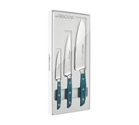 Arcos Set di Coltelli da Cucina in Acciaio Inossidabile Forgiato - 3 Pezzi, Manico in Micarta, Ideale per Impresionare con Ogni Taglio - Blu, Serie Brooklyn