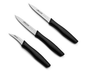 Arcos Set di Coltelli per Sbucciare in Acciaio Inossidabile, Manico Ergonomico in Polipropilene, 3 Pezzi per Frutta, Verdura e Tuberi, Nero, Serie Nova