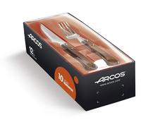 ARCOS Set di Posate per Tavola in Acciaio Inossidabile - 6 Coltelli da Bistecca e 6 Forchette con Manico in Legno di Faggio - Marrone, Serie Mesa