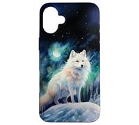 Arctic Fox Aurora sotto una luna e cielo stellato acquerello Custodia per iPhone 16 Plus