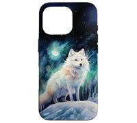 Arctic Fox Aurora sotto una luna e cielo stellato acquerello Custodia per iPhone 16 Pro