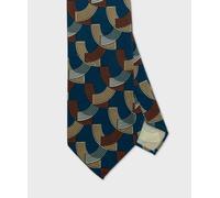 Arcuri cravatta sette pieghe in seta fantasia geometrica, ottanio I25867.5