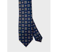 Arcuri cravatta tre pieghe in lana e seta, fantasia blu quadretto beige I24861.5