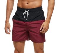 Arcweg Costumi da Bagno Uomo, Costume Uomo Mare Costumi Surf Boxer 100% Poliestere Asciugatura Rapida Pantaloncini da Spiaggia Piscina Nero/Rosso Vino-1 2XL(EU)