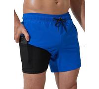 Arcweg Pantaloncini da Bagno 2 in 1 Foderati a Compressione da Uomo Surf ad Asciugatura Rapida Pantaloncini da Spiaggia Elasticizzati con Tasche con Cerniera