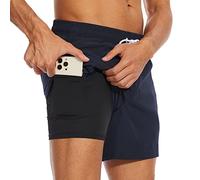 Arcweg Pantaloncini da Bagno 2 in 1 Foderati a Compressione da Uomo Surf ad Asciugatura Rapida Pantaloncini da Spiaggia Elasticizzati con Tasche con Cerniera