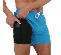 Arcweg Pantaloncini da Bagno 2 in 1 Foderati a Compressione da Uomo Surf ad Asciugatura Rapida Pantaloncini da Spiaggia Elasticizzati con Tasche con Cerniera