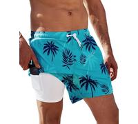 Arcweg Pantaloncini da bagno da uomo con fodera a compressione, 2 in 1, pantaloncini da bagno con fodera con tasche con cerniera, ad asciugatura rapida, pantaloncini da spiaggia elasticizzati, Cocco