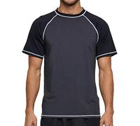 Arcweg Rashguard Mare Surf Uomo Maniche Corte Protezione Solare UV UPF 50+ Asciugatura Veloce Maglia Anti UV Pescs Stile Sciolto Elastica Maglietta Piscina Grigio e Nero 3XL(EU)