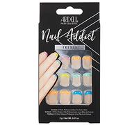 Ardell Nail Addict - Kit per unghie artificiali a pressione, punta francese multicolore, forma quadrata corta, 24 pezzi con colla, unghie finte acriliche alla moda per manicure fai da te